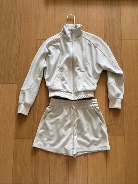 Lululemon Cropped Zip Jacket & Drawstring Shorts Set in Bone
